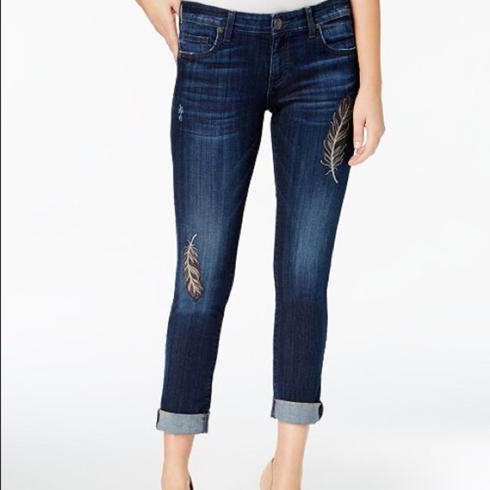 Kut from Kloth Embroidered Feather Catherine Boyfriend Jeans 2